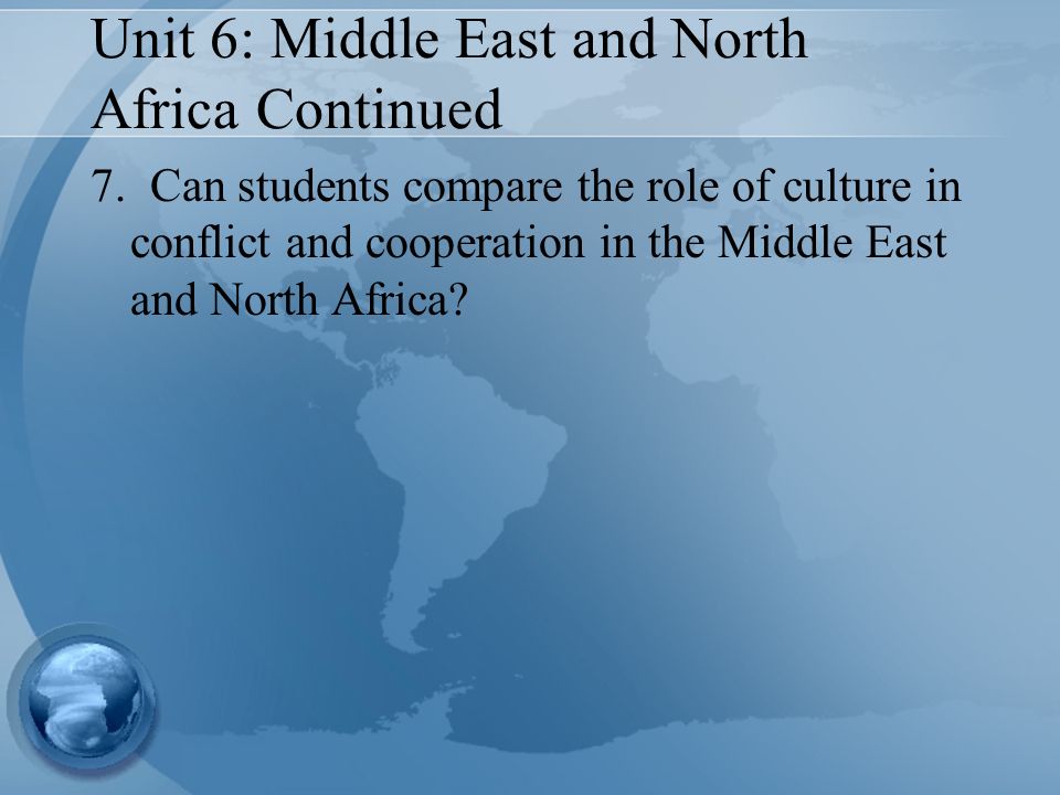 Unit 6: Middle East and North Africa Continued 7.
