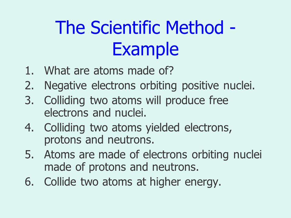 The Scientific Method - Example 1.What are atoms made of.