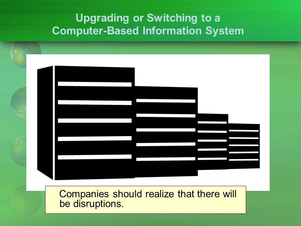 Upgrading or Switching to a Computer-Based Information System Companies should realize that there will be disruptions.