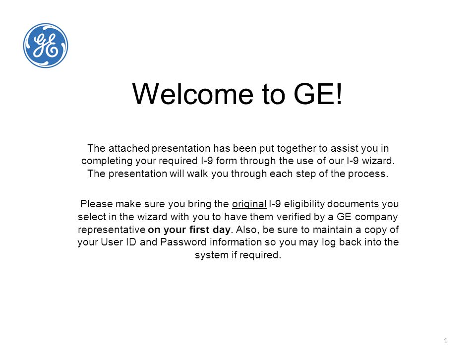 1 Welcome to GE.