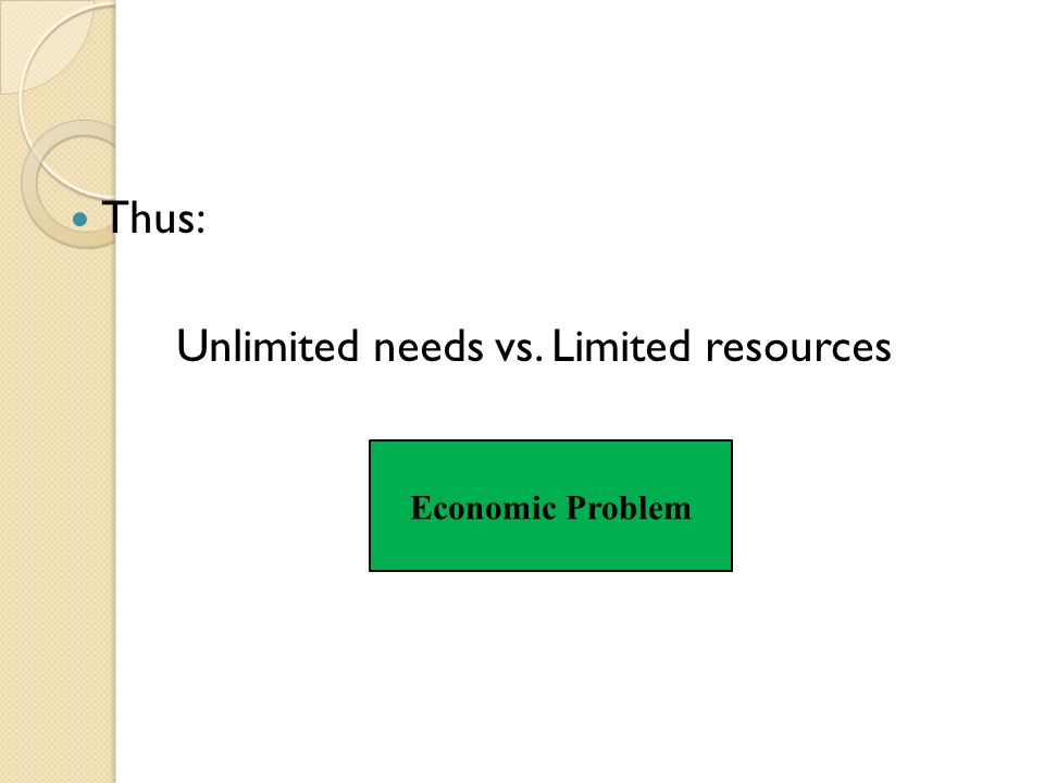 Thus: Unlimited needs vs. Limited resources