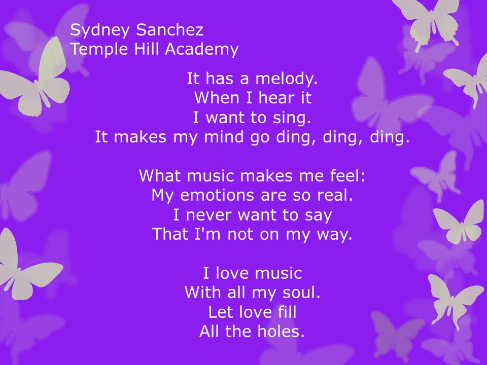 Sydney Sanchez Temple Hill Academy It has a melody.