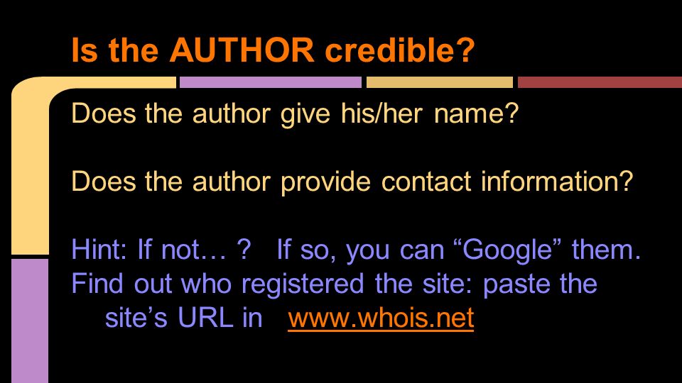 Does the author give his/her name. Does the author provide contact information.