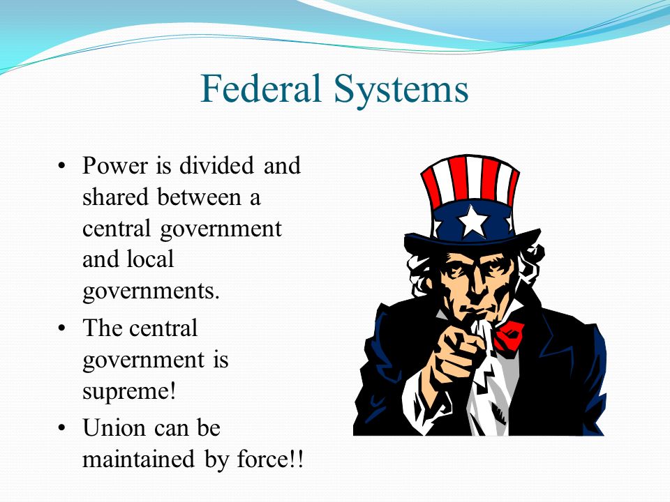 Confederate Government Weak Central Government Individual states/local governments autonomous (independent) Local governments join or withdraw by choice!