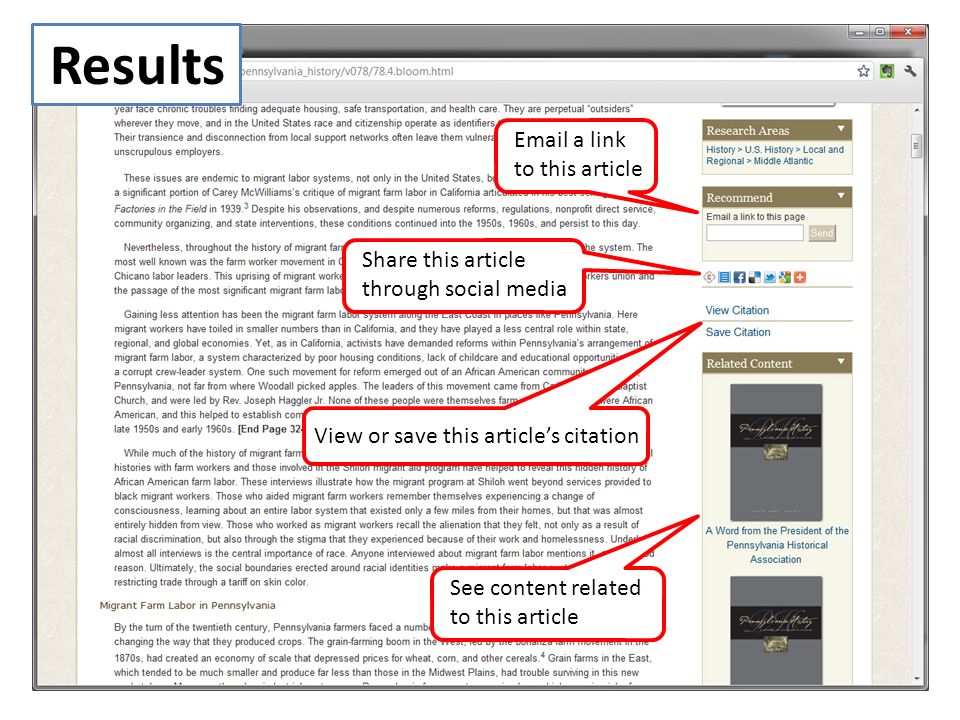 a link to this article Share this article through social media View or save this article’s citation See content related to this article Results