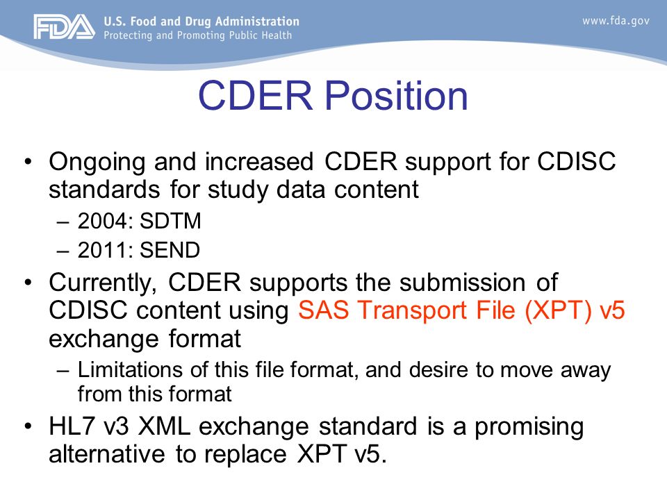 hl7 study data standards project crystal allard cder office of cdisc format