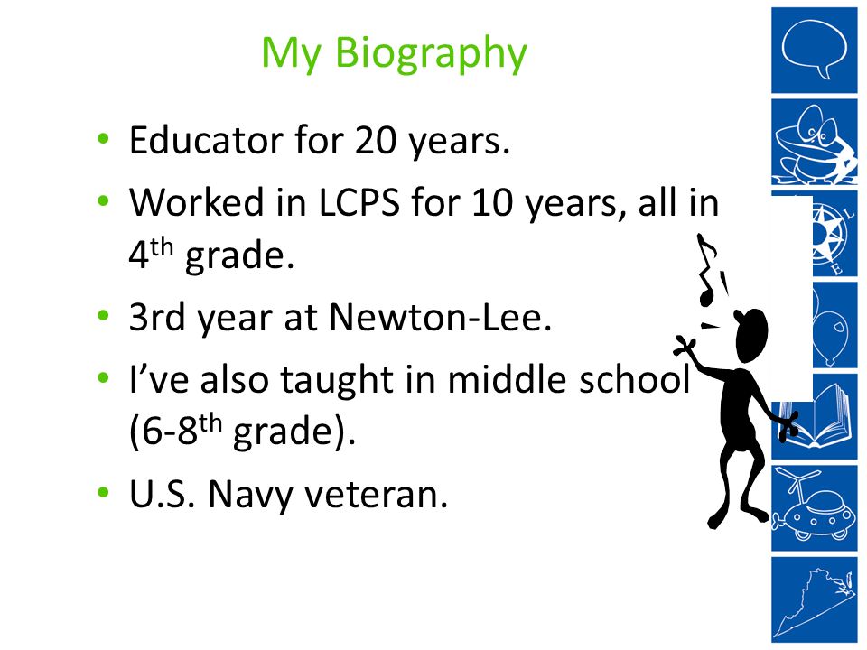 My Biography Educator for 20 years. Worked in LCPS for 10 years, all in 4 th grade.