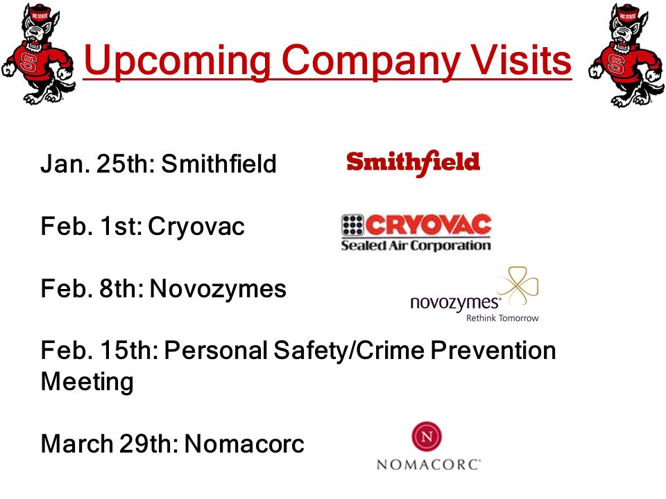 Upcoming Company Visits Jan. 25th: Smithfield Feb.