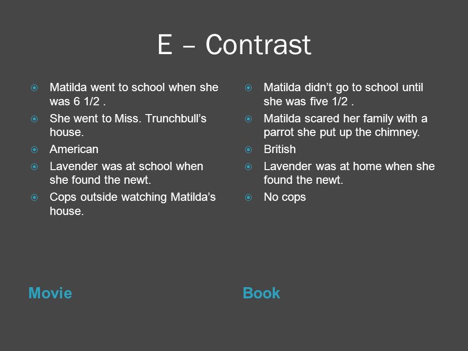 E – Contrast MovieBook  Matilda went to school when she was 6 1/2.