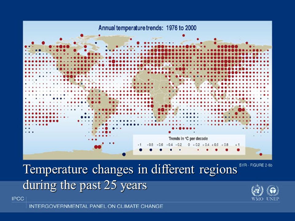 Temperature changes in different regions during the past 25 years