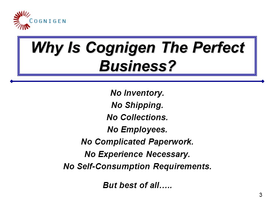 3 Why Is Cognigen The Perfect Business. No Inventory.