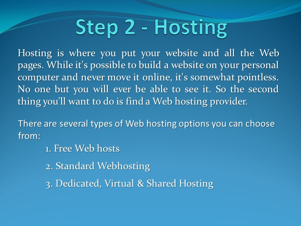 Hosting is where you put your website and all the Web pages.