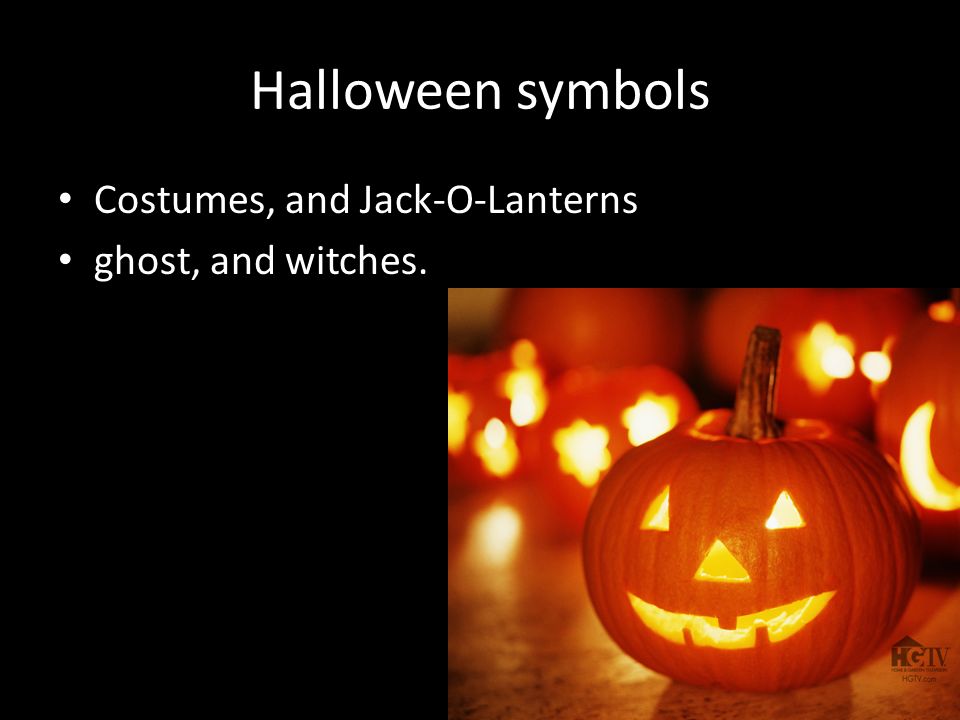 Halloween symbols Costumes, and Jack-O-Lanterns ghost, and witches.
