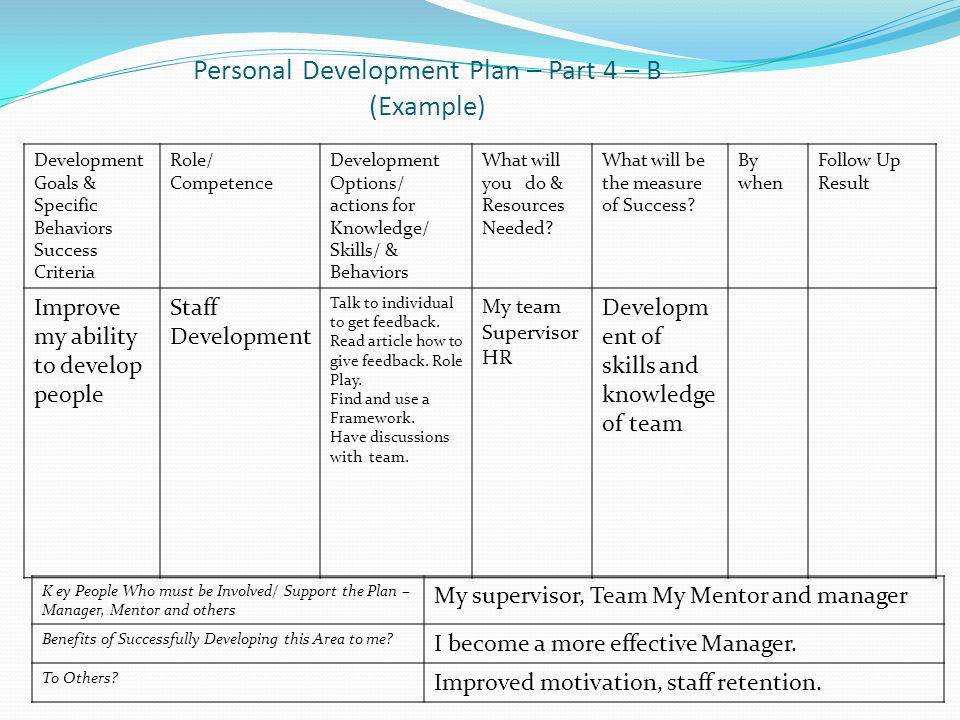 personal development planning examples