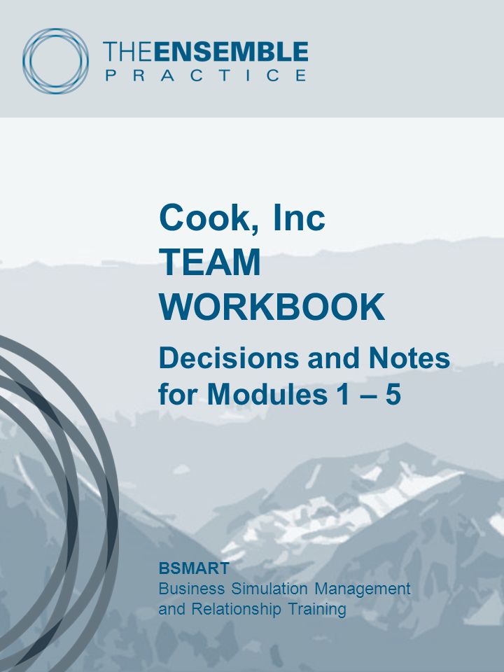 Cook, Inc TEAM WORKBOOK Decisions and Notes for Modules 1 – 5 BSMART Business Simulation Management and Relationship Training