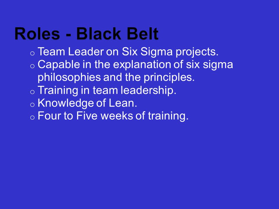 o Team Leader on Six Sigma projects.