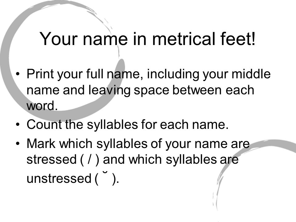 Your name in metrical feet.