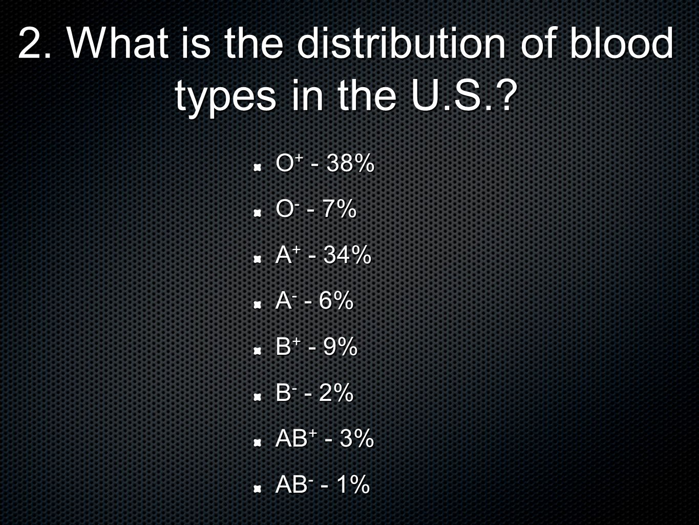 2. What is the distribution of blood types in the U.S..
