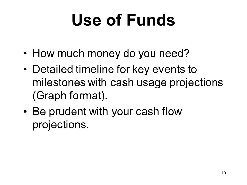 10 Use of Funds How much money do you need.