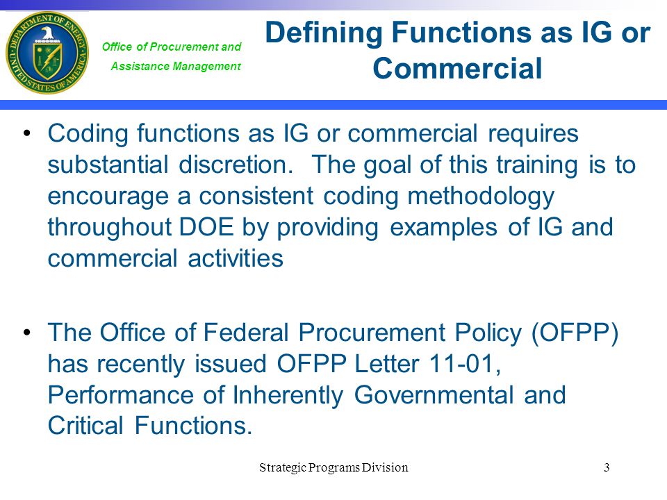 office of procurement and assistance management department of energy ofpp policy letter 11 01