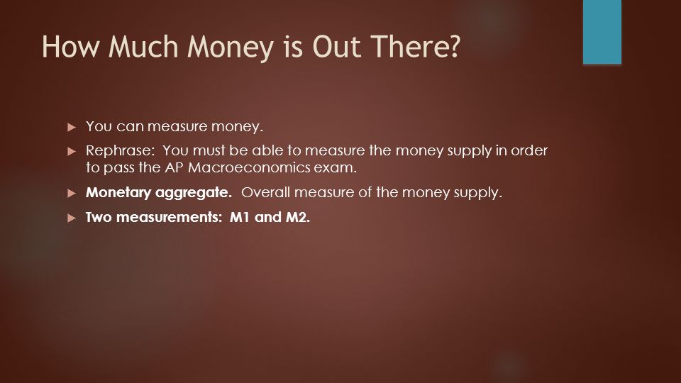 How Much Money is Out There.  You can measure money.
