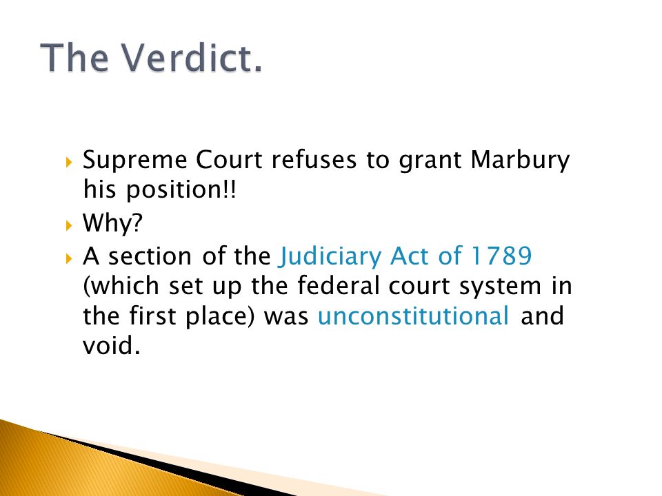  Supreme Court refuses to grant Marbury his position!.