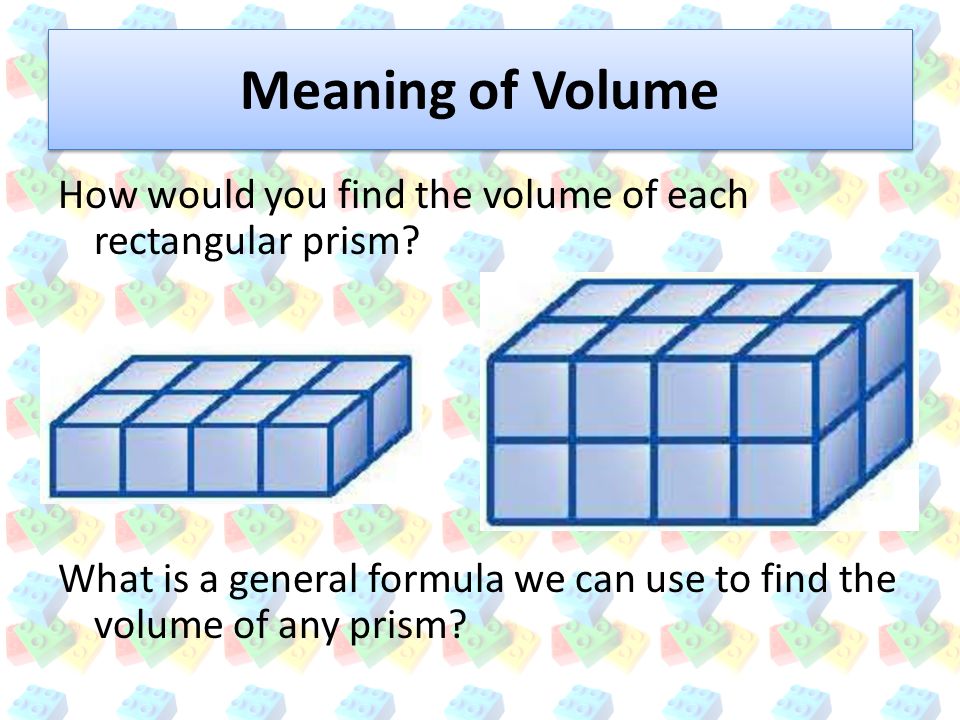 Meaning of Volume How would you find the volume of each rectangular prism.