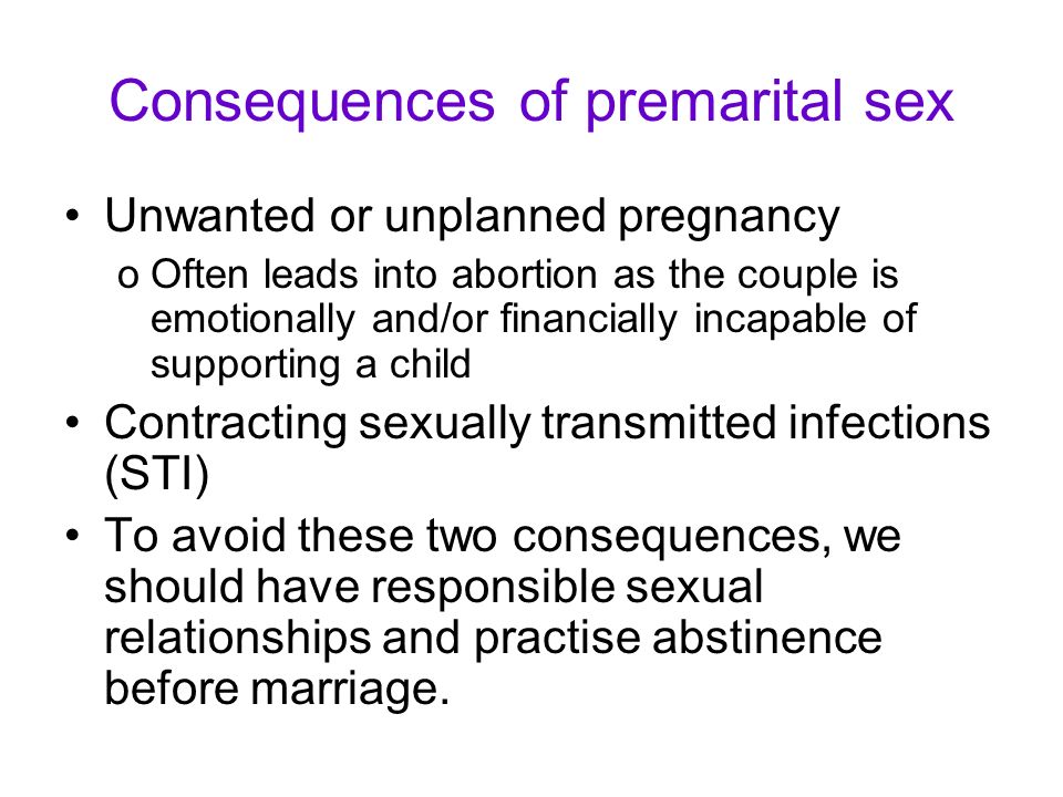 Disadvantages of having sex before marriage