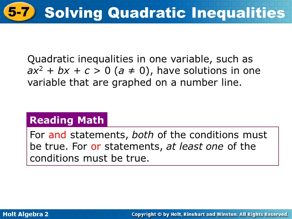 Worksheets Functions Solving Quadratic Inequalities In One Variable Worksheet holt algebra solving quadratic inequalities warm up 1 graph the 2 5 7 in one variable such