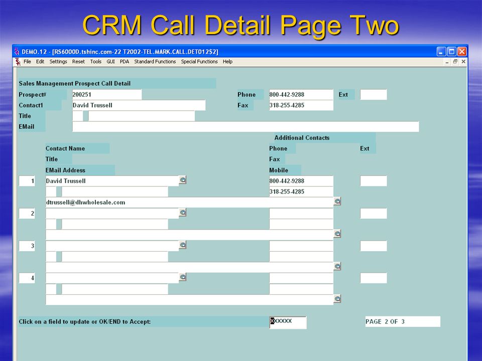 CRM- The Systems House, Inc.10 CRM Call Detail Page Two