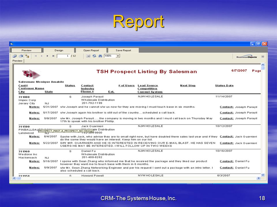 CRM- The Systems House, Inc.18 Report