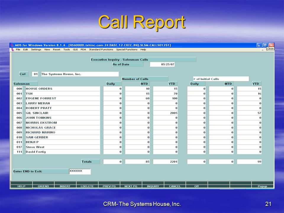 CRM- The Systems House, Inc.21 Call Report