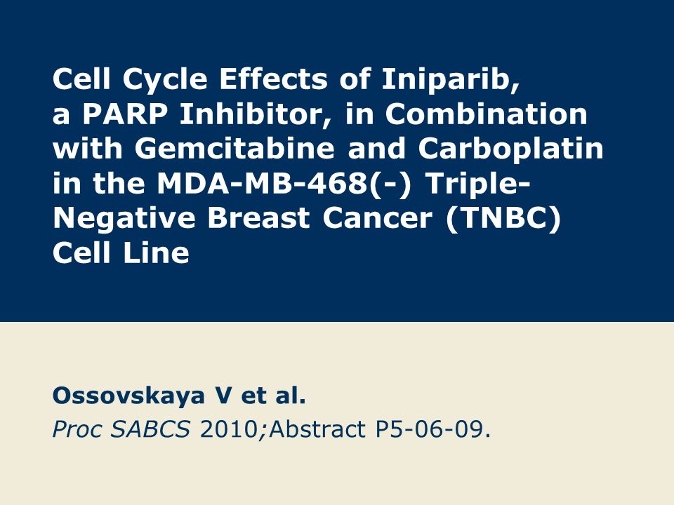 Cell Cycle Effects of Iniparib, a PARP Inhibitor, in Combination with Gemcitabine and Carboplatin in the MDA-MB-468(-) Triple- Negative Breast Cancer (TNBC) Cell Line Ossovskaya V et al.