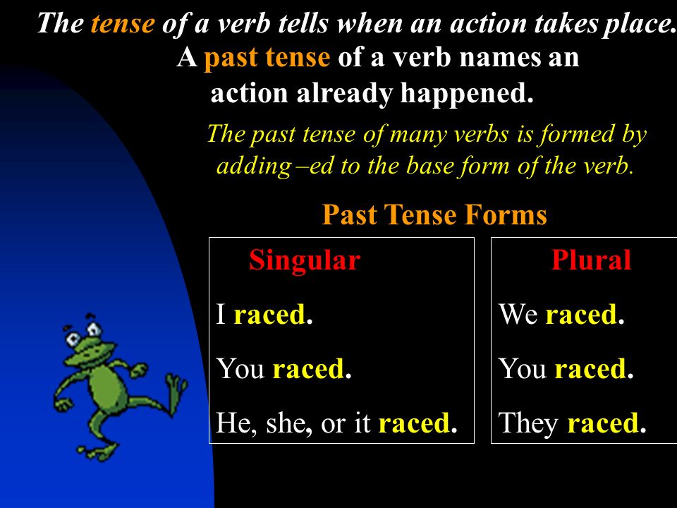 A past tense of a verb names an action already happened.