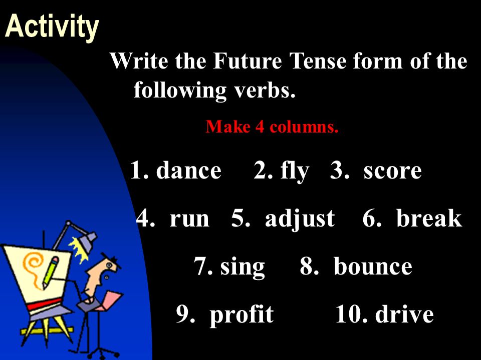 Write the Future Tense form of the following verbs.
