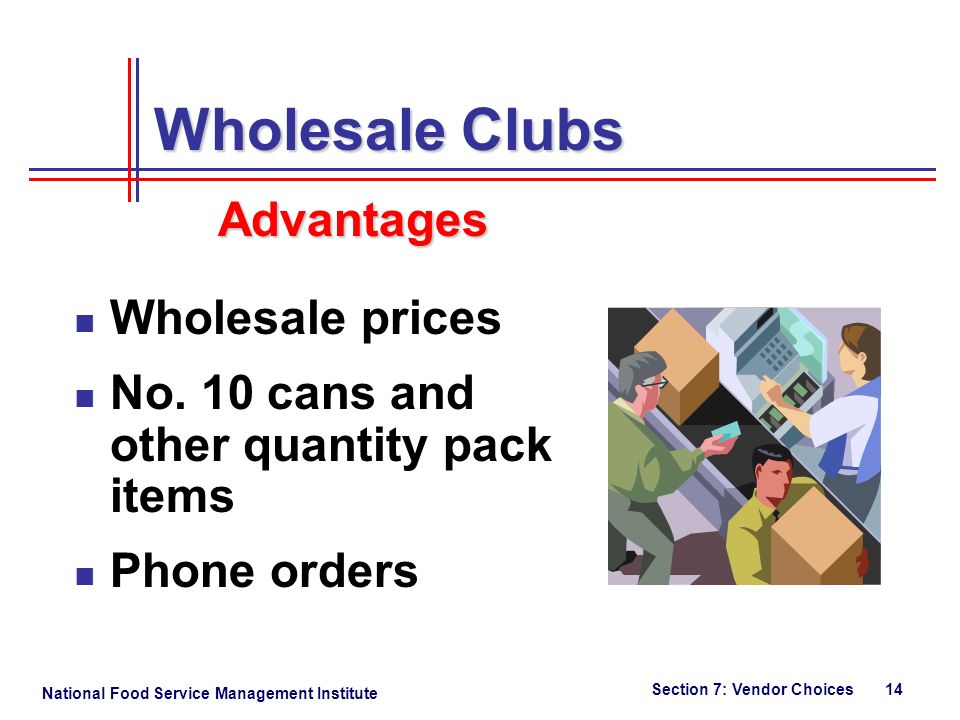 National Food Service Management Institute Section 7: Vendor Choices 14 Wholesale prices No.