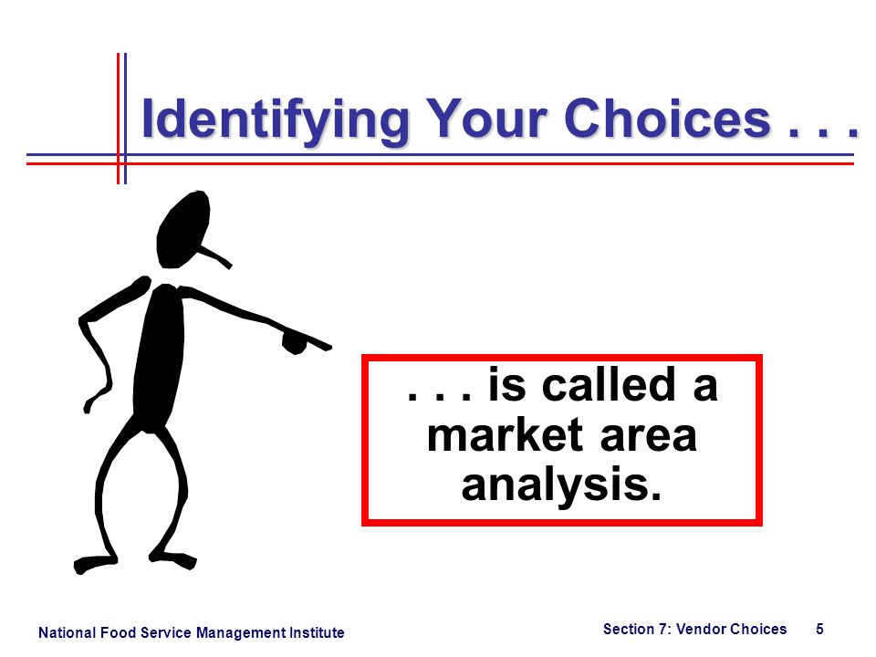 National Food Service Management Institute Section 7: Vendor Choices 5 Identifying Your Choices......
