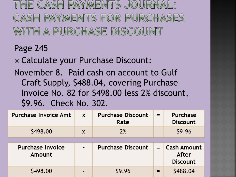 Page 245  Calculate your Purchase Discount: November 8.