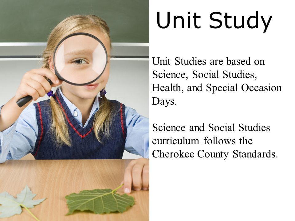 Unit Study Unit Studies are based on Science, Social Studies, Health, and Special Occasion Days.