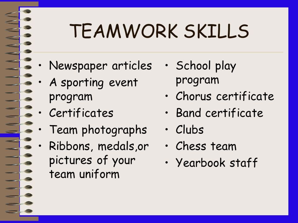 TEAMWORK SKILLS Employers want workers who are able to: –Effectively communicate with others –Be responsive –Contribute to the group –Be both leaders and followers