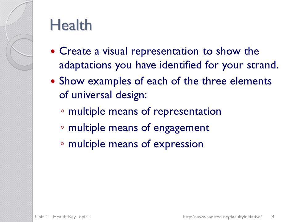 Health Create a visual representation to show the adaptations you have identified for your strand.