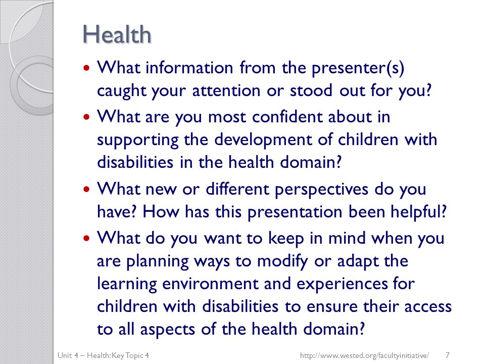 Health What information from the presenter(s) caught your attention or stood out for you.