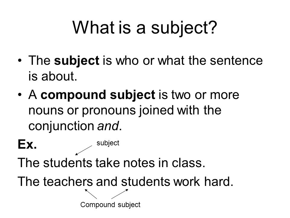 What is a subject. The subject is who or what the sentence is about.
