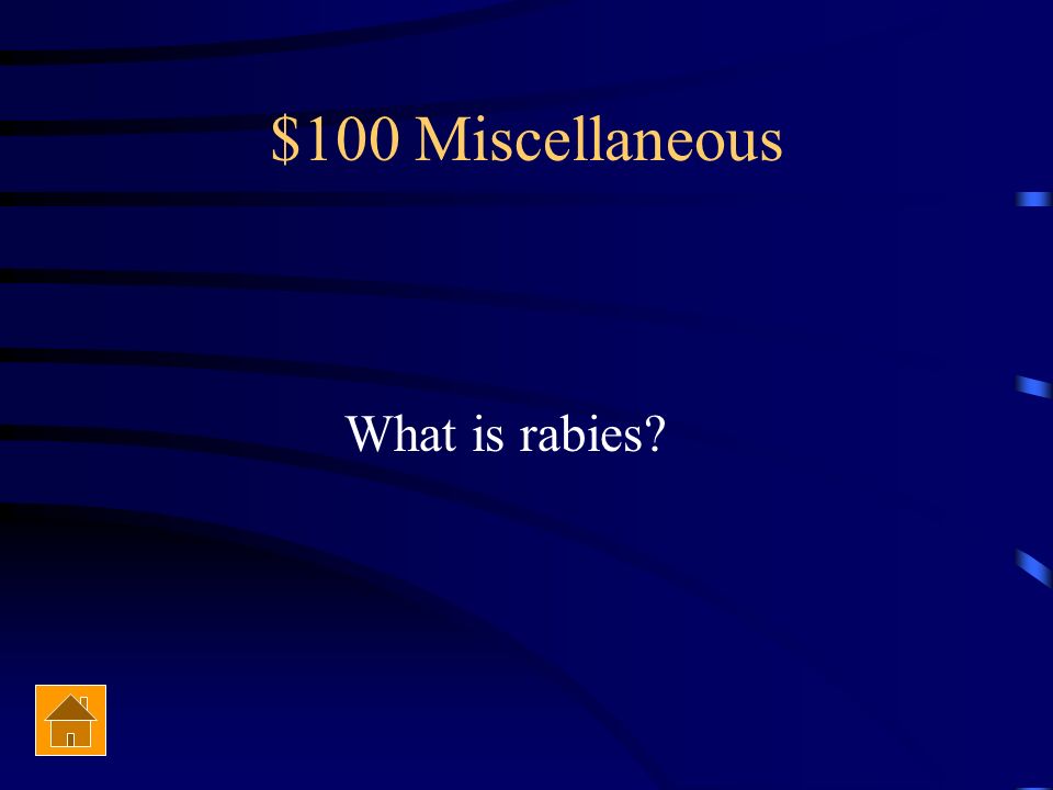$100 Miscellaneous This disease caused Atticus to shoot the dog.