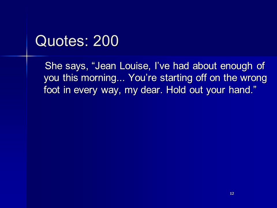 12 Quotes: 200 She says, Jean Louise, I’ve had about enough of you this morning...