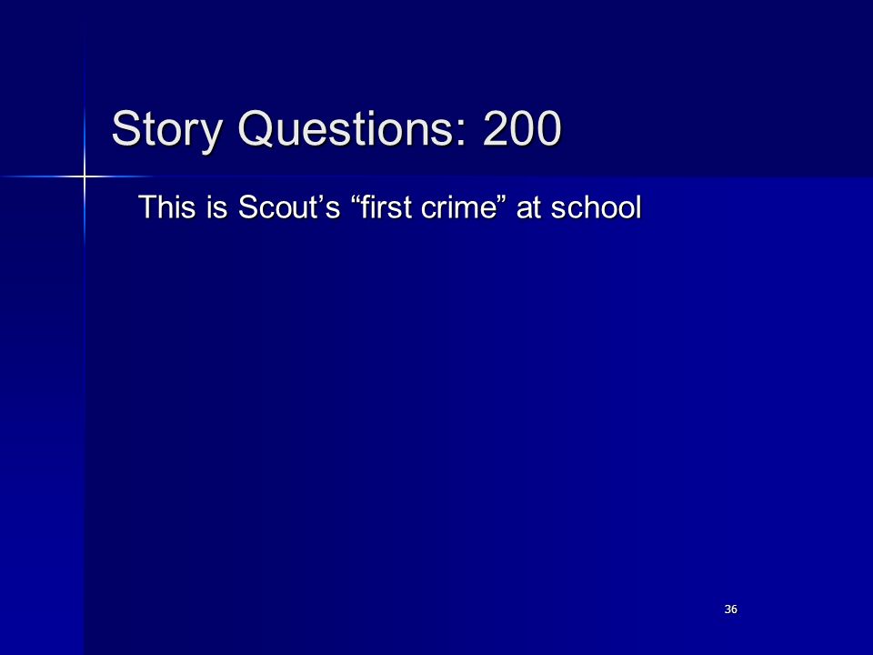 36 Story Questions: 200 This is Scout’s first crime at school
