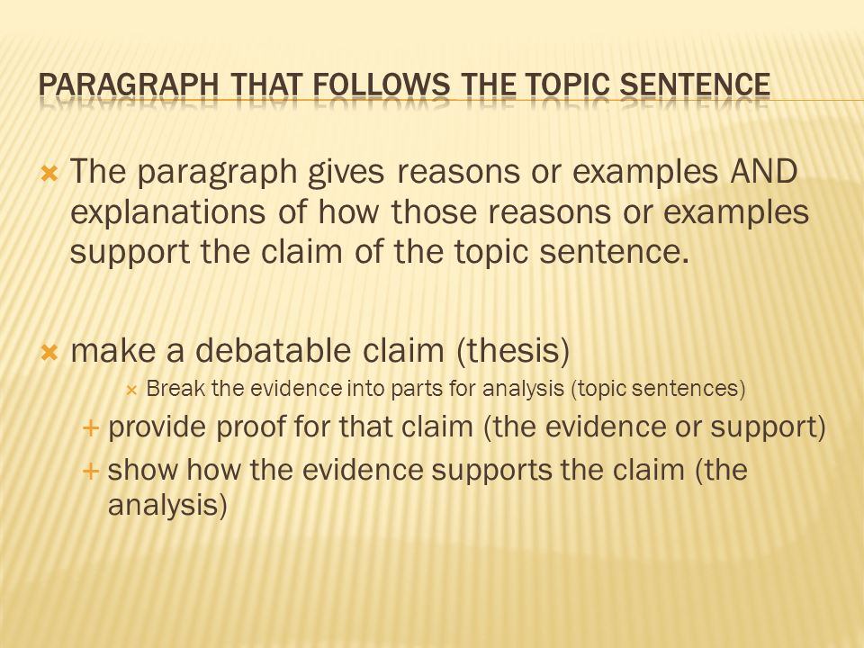  As with thesis statements, the topic sentence makes a claim.