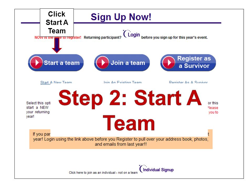 Click Start A Team