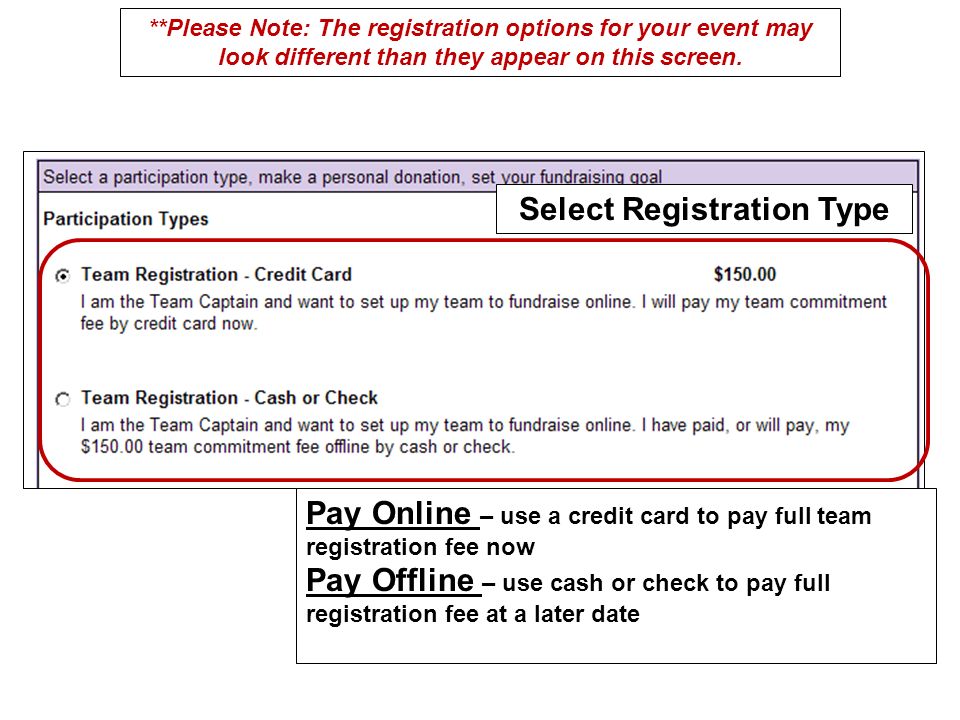 **Please Note: The registration options for your event may look different than they appear on this screen.