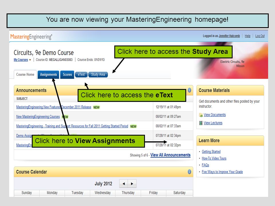 You are now viewing your MasteringEngineering homepage.